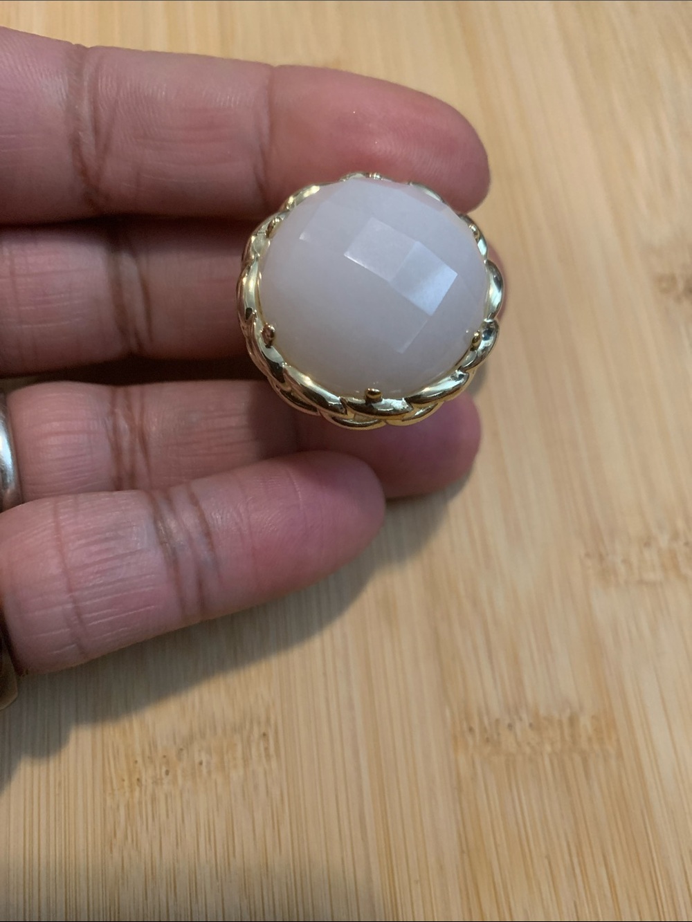 Gold-Tone white Cabochon Statement Ring - Women's Fashion Jewelry